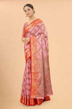 Women's Pink color With Golden Zari Jacquard Woven Self Design Cotton Silk saree with Customize blouse piece