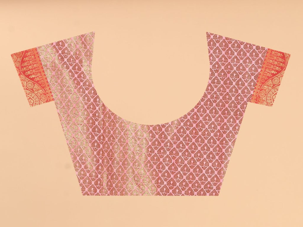 Women's Pink color With Golden Zari Jacquard Woven Self Design Cotton Silk saree with Customize blouse piece