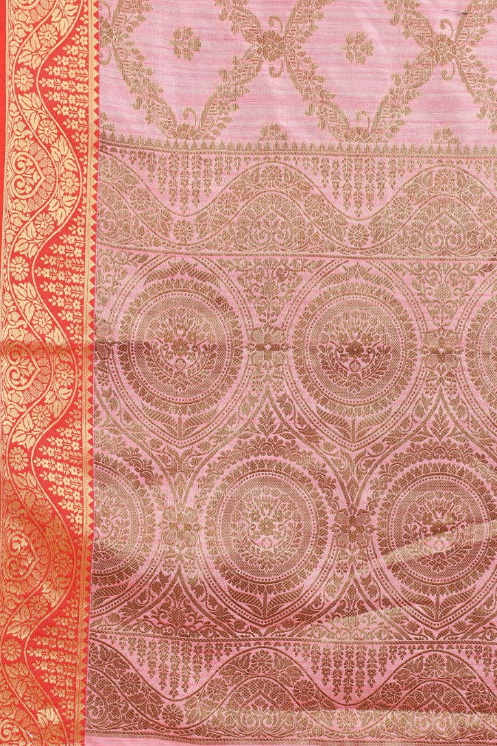 Women's Pink color With Golden Zari Jacquard Woven Self Design Cotton Silk saree with Customize blouse piece