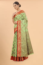 Women's Pista color With Golden Zari Jacquard Woven Self Design Cotton Silk saree with Customize blouse piece