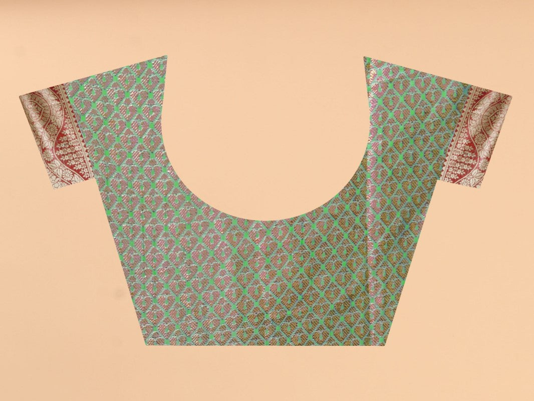 Women's Pista color With Golden Zari Jacquard Woven Self Design Cotton Silk saree with Customize blouse piece