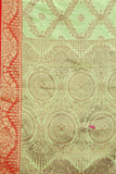Women's Pista color With Golden Zari Jacquard Woven Self Design Cotton Silk saree with Customize blouse piece