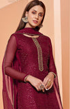 Magenta Thread Emboidery Pure Georgette Salwar Semi Stitched Dress Matrials