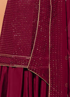 Magenta Thread Emboidery Pure Georgette Salwar Semi Stitched Dress Matrials