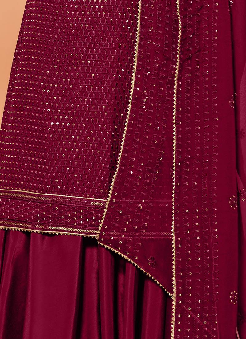 Magenta Thread Emboidery Pure Georgette Salwar Semi Stitched Dress Matrials