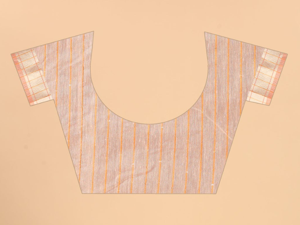 Women's Peach color With Golden Zari Woven Pure Silk saree with Customize blouse piece