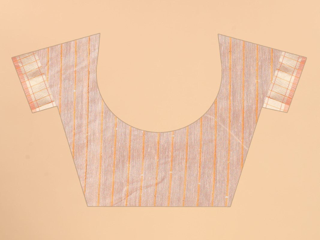 Women's Peach color With Golden Zari Woven Pure Silk saree with Customize blouse piece