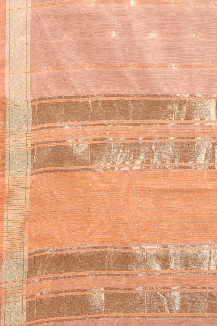Women's Peach color With Golden Zari Woven Pure Silk saree with Customize blouse piece