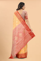Women's Yellow color With Golden Zari Jacquard Woven Self Design Cotton Silk saree with Customize blouse piece