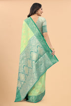 Women's Pista color With Golden Zari Jacquard Woven Self Design Cotton Silk saree with Customize blouse piece