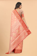 Women's Orange color With Golden Zari Jacquard Woven Self Design Cotton Silk saree with Customize blouse piece