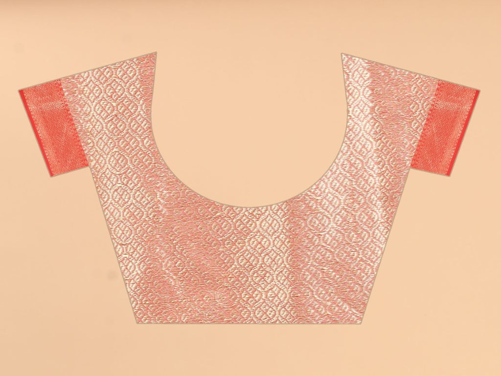 Women's Orange color With Golden Zari Jacquard Woven Self Design Cotton Silk saree with Customize blouse piece