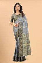 Women's Grey color With Golden Zari Jacquard Woven Self Design Cotton Silk saree with Customize blouse piece