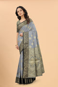 Women's Grey color With Golden Zari Jacquard Woven Self Design Cotton Silk saree with Customize blouse piece