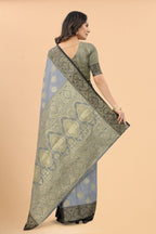 Women's Grey color With Golden Zari Jacquard Woven Self Design Cotton Silk saree with Customize blouse piece