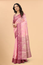 Women's Pink color With Golden Zari Jacquard Woven Self Design Cotton Silk saree with Customize blouse piece
