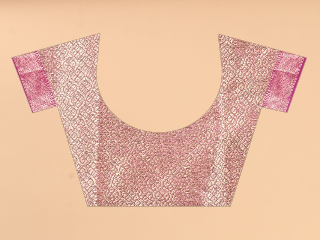 Women's Pink color With Golden Zari Jacquard Woven Self Design Cotton Silk saree with Customize blouse piece