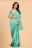 Women's Sky Blue color With Golden Zari Jacquard Woven Self Design Cotton Silk saree with Customize blouse piece