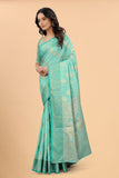 Women's Sky Blue color With Golden Zari Jacquard Woven Self Design Cotton Silk saree with Customize blouse piece